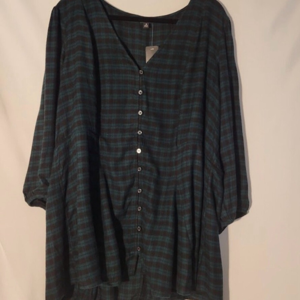Torrid Blue and Black Plaid Button-Down Shirt